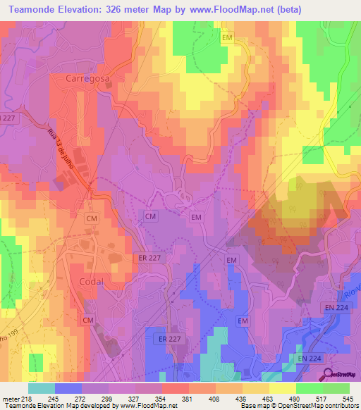 Teamonde,Portugal Elevation Map