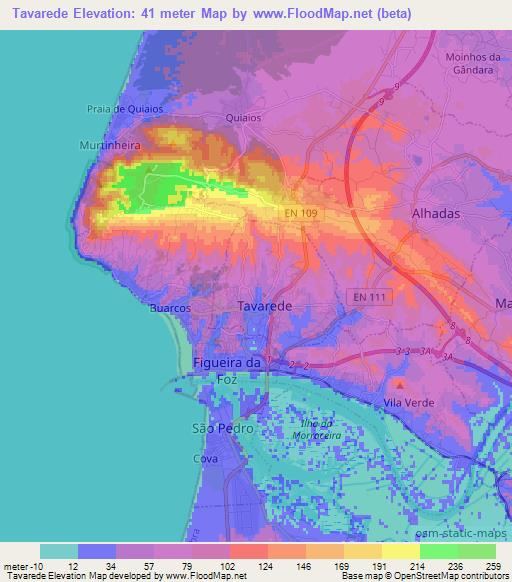 Tavarede,Portugal Elevation Map