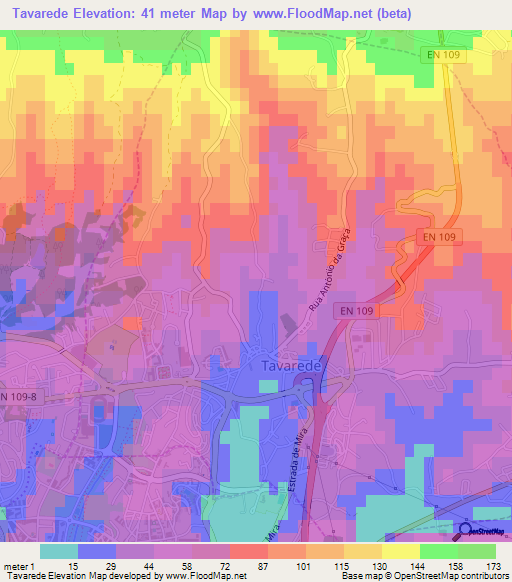 Tavarede,Portugal Elevation Map