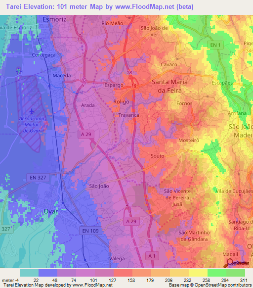 Tarei,Portugal Elevation Map