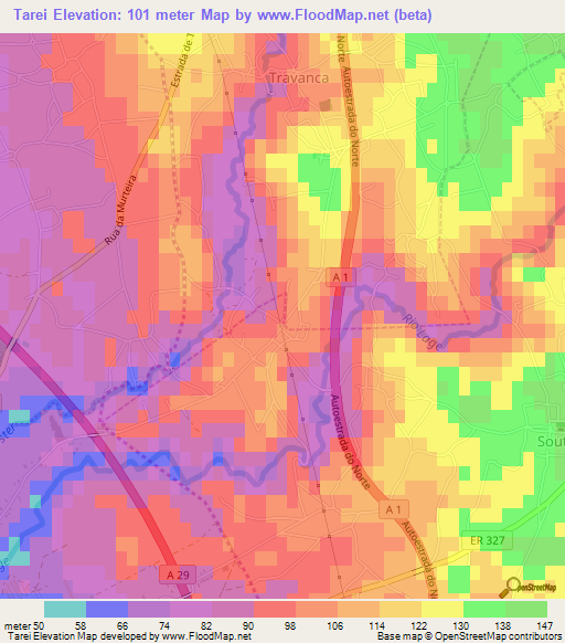 Tarei,Portugal Elevation Map
