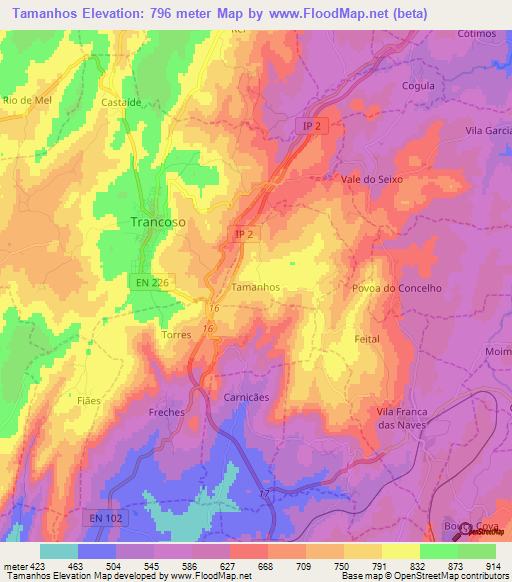 Tamanhos,Portugal Elevation Map