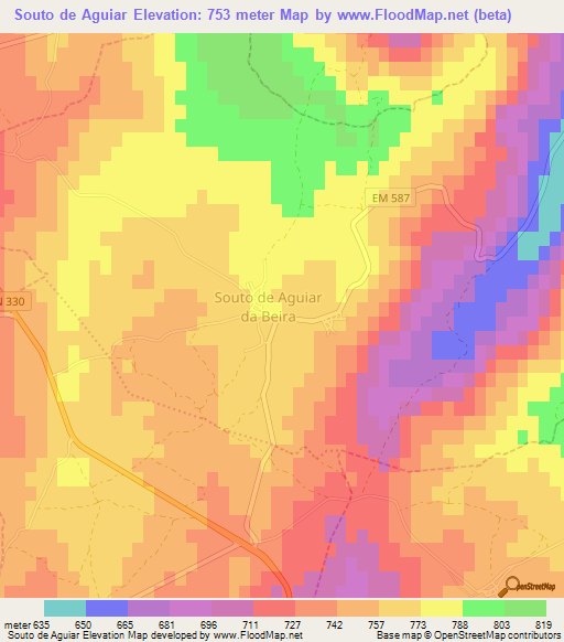Souto de Aguiar,Portugal Elevation Map