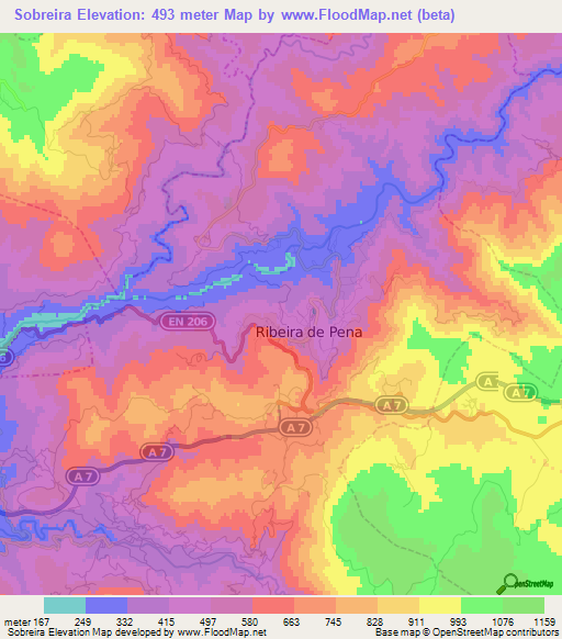 Sobreira,Portugal Elevation Map