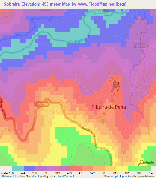 Sobreira,Portugal Elevation Map
