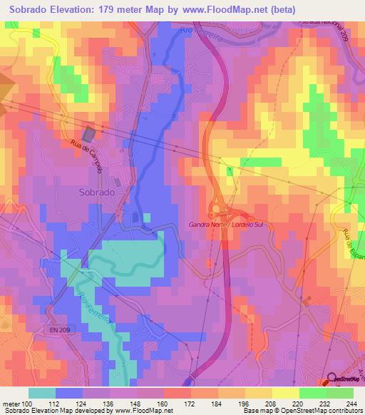 Sobrado,Portugal Elevation Map