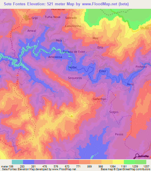 Sete Fontes,Portugal Elevation Map