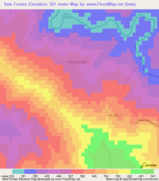 Sete Fontes,Portugal Elevation Map