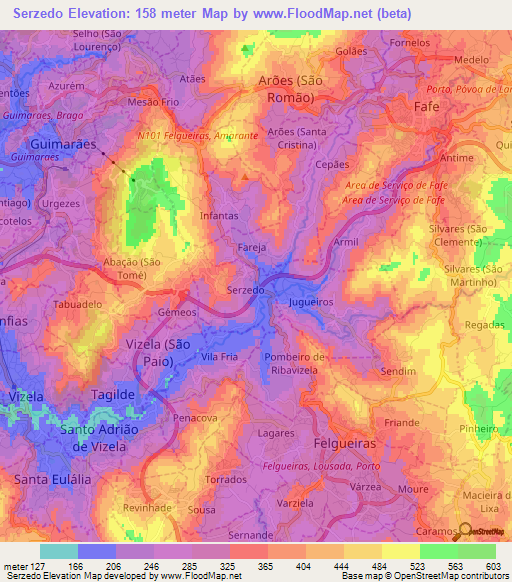 Serzedo,Portugal Elevation Map