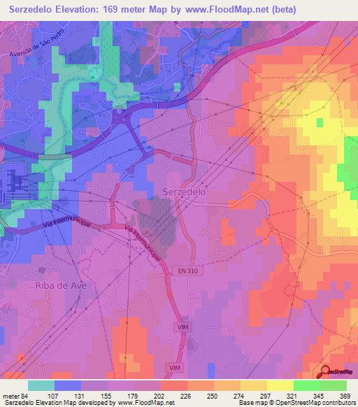 Serzedelo,Portugal Elevation Map
