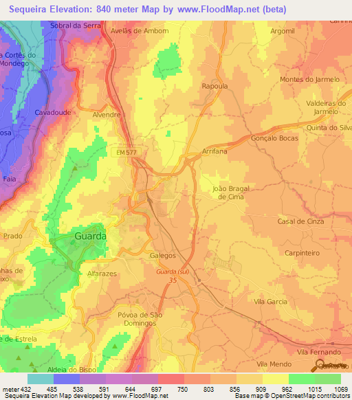 Sequeira,Portugal Elevation Map
