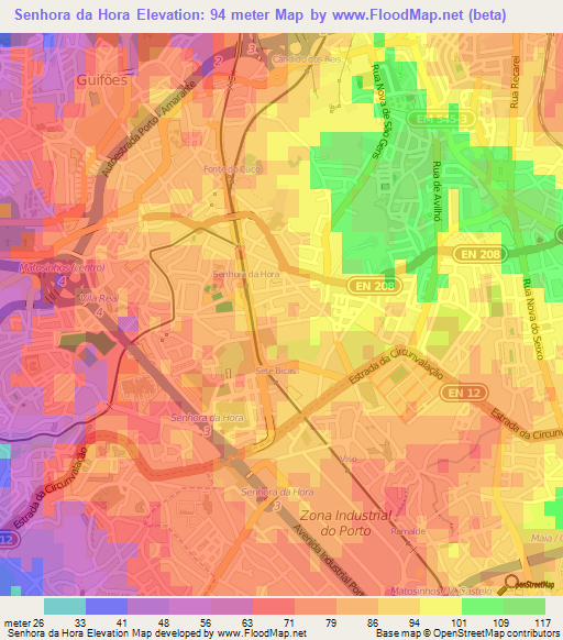 Senhora da Hora,Portugal Elevation Map