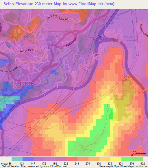 Selho,Portugal Elevation Map