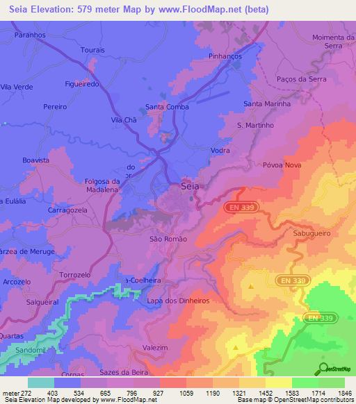 Seia,Portugal Elevation Map
