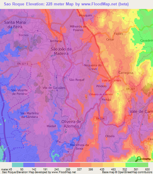 Sao Roque,Portugal Elevation Map