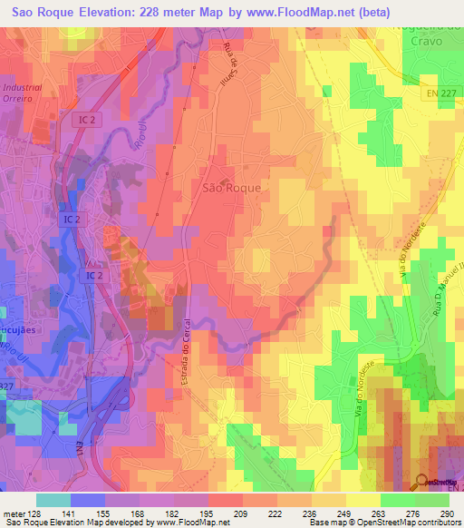 Sao Roque,Portugal Elevation Map