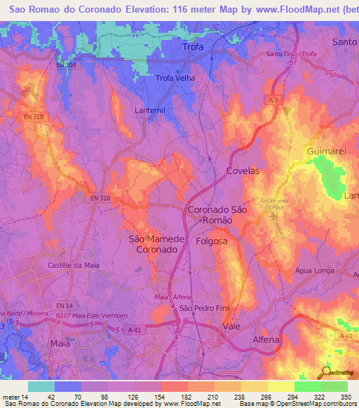Sao Romao do Coronado,Portugal Elevation Map