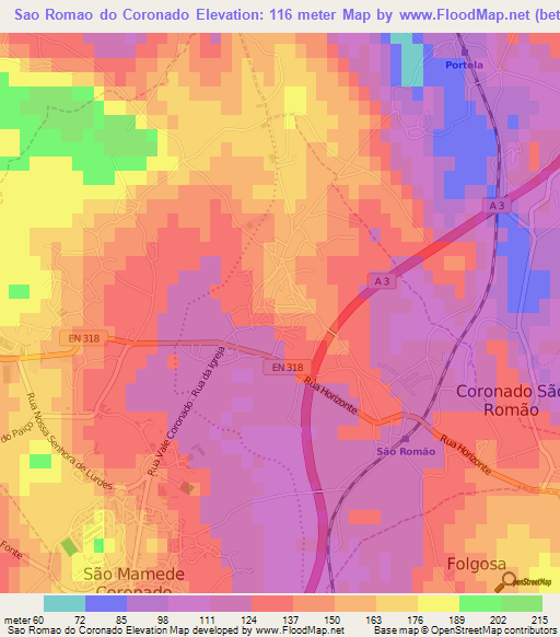 Sao Romao do Coronado,Portugal Elevation Map