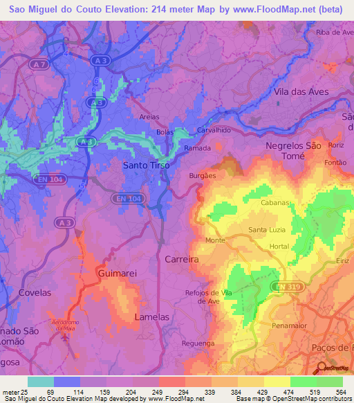 Sao Miguel do Couto,Portugal Elevation Map