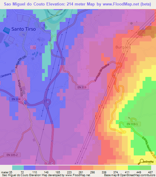 Sao Miguel do Couto,Portugal Elevation Map