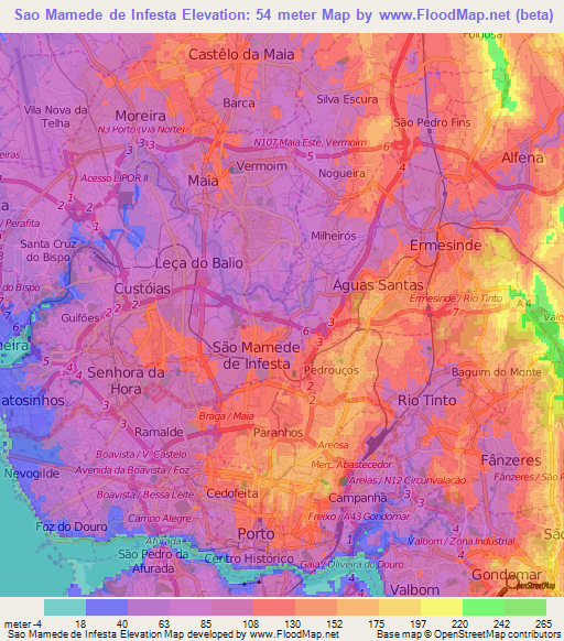 Sao Mamede de Infesta,Portugal Elevation Map