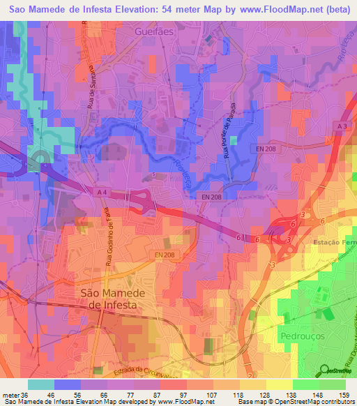 Sao Mamede de Infesta,Portugal Elevation Map