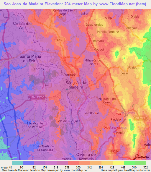 Sao Joao da Madeira,Portugal Elevation Map
