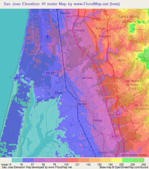 Sao Joao,Portugal Elevation Map
