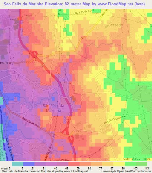 Sao Felix da Marinha,Portugal Elevation Map