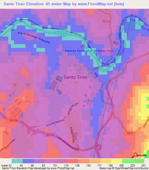 Santo Tirso,Portugal Elevation Map