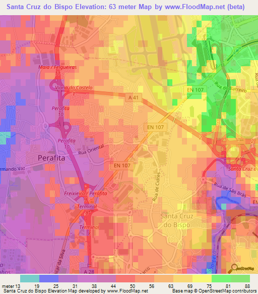 Santa Cruz do Bispo,Portugal Elevation Map