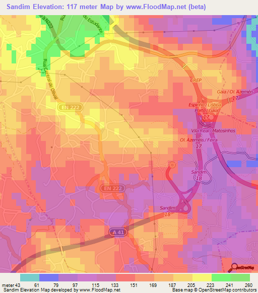 Sandim,Portugal Elevation Map