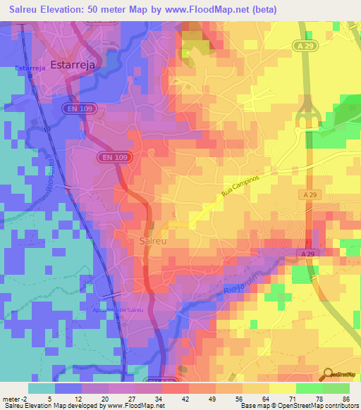 Salreu,Portugal Elevation Map