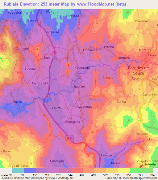 Rubiais,Portugal Elevation Map