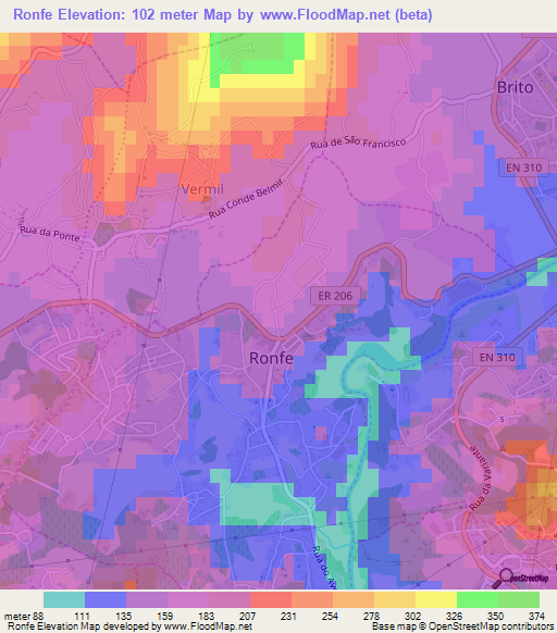 Ronfe,Portugal Elevation Map