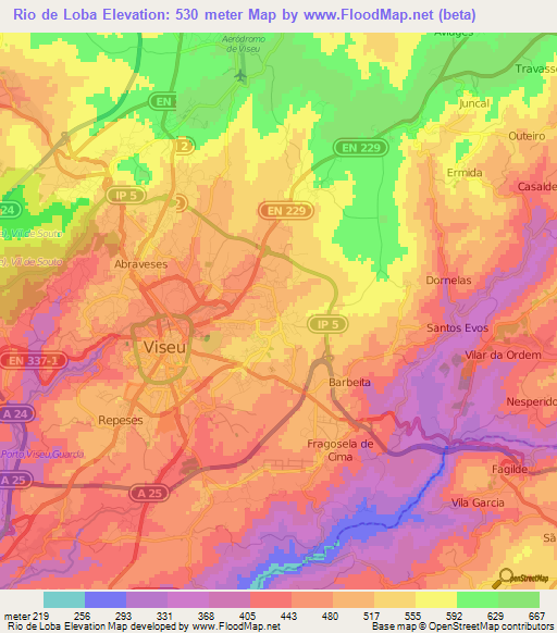 Rio de Loba,Portugal Elevation Map