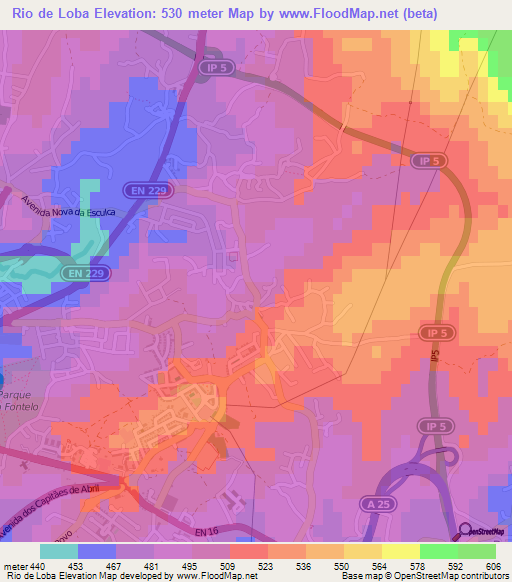 Rio de Loba,Portugal Elevation Map