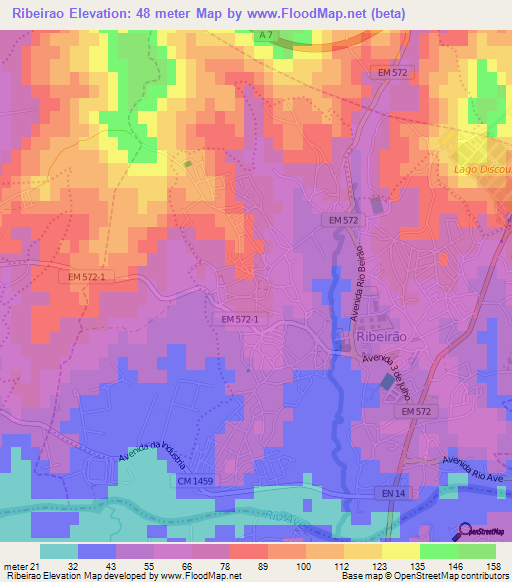 Ribeirao,Portugal Elevation Map