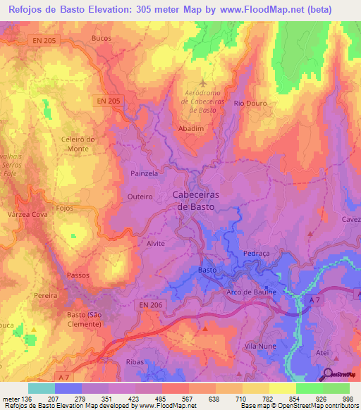 Refojos de Basto,Portugal Elevation Map