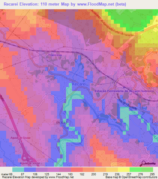 Recarei,Portugal Elevation Map
