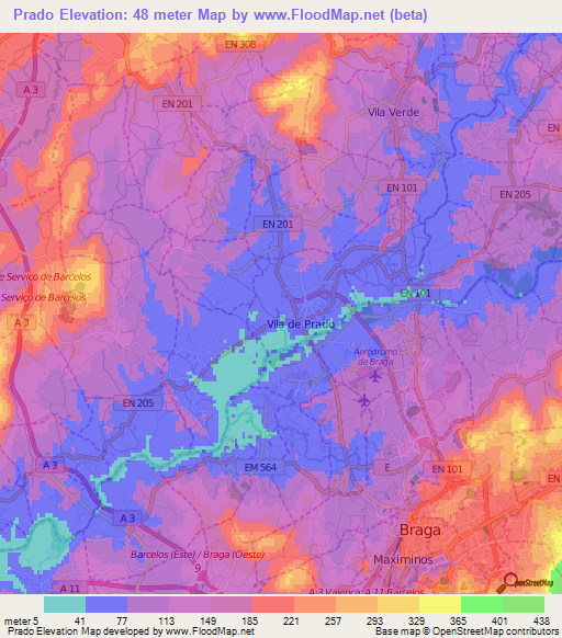 Prado,Portugal Elevation Map