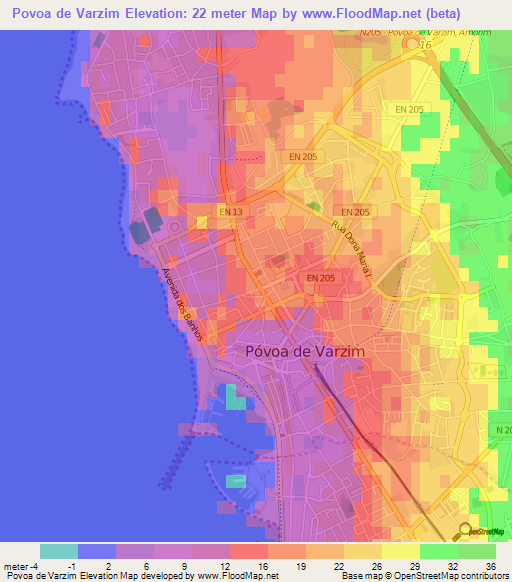 Povoa de Varzim,Portugal Elevation Map