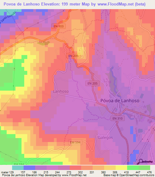 Povoa de Lanhoso,Portugal Elevation Map