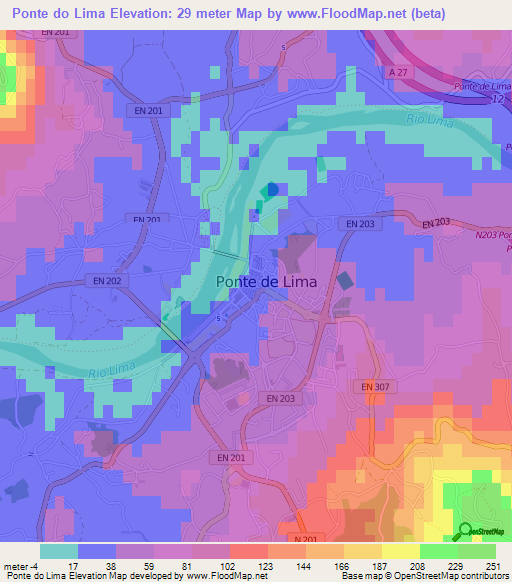 Ponte do Lima,Portugal Elevation Map