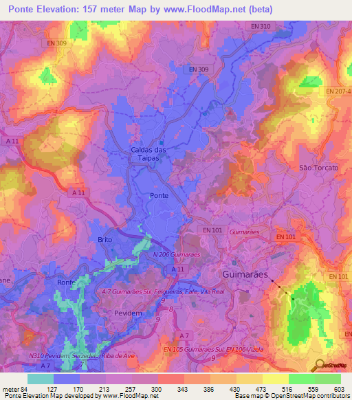 Ponte,Portugal Elevation Map