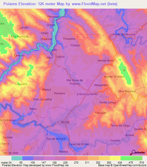 Poiares,Portugal Elevation Map