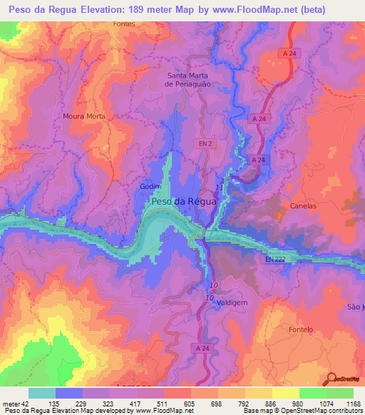 Peso da Regua,Portugal Elevation Map