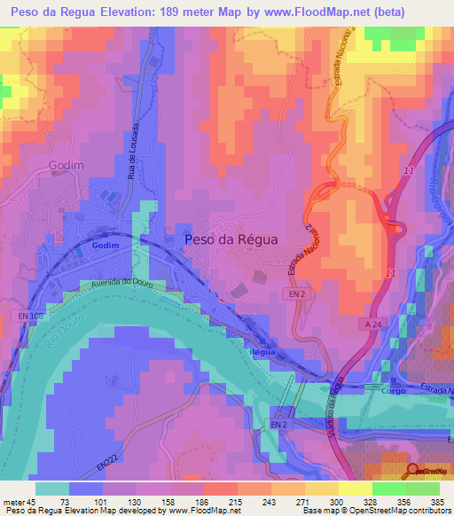 Peso da Regua,Portugal Elevation Map