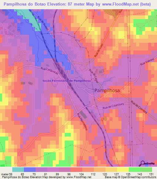 Pampilhosa do Botao,Portugal Elevation Map