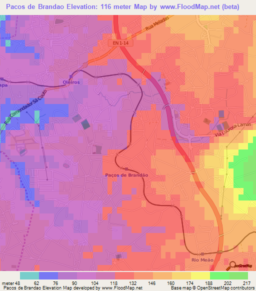 Pacos de Brandao,Portugal Elevation Map